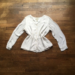 vintage 90s April cornell white rayon woven floral pattern blouse made in india