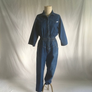 vintage 80s dreams denim blue jean jumpsuit coveralls 1980s womens fashion boilersuit