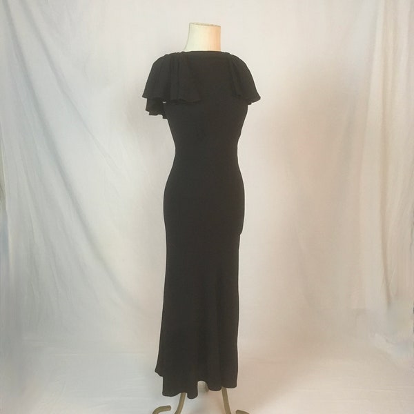 vintage 30s evening gown black bejeweled button back chevron high waist maxi dress 1930s old hollywood glamour womens style