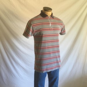 vintage 90s quarter zip striped polo shirt cotton mans small faded glory