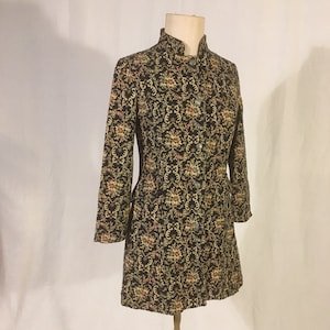 vintage 60s juniorite new york baroque tapestry brocade button up frock coat 1960s fashion nehru hippie boho prince damask