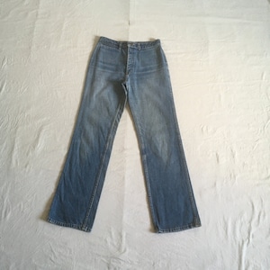 vintage 70s high waist blue jeans welt pocket 29 cacherel paris 1970s fashion hippie boho disco biker