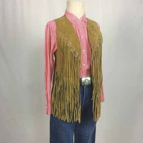 vintage 60s handmade western fringe vest brown leather suede ranch wear rodeo hippie biker ooak 1960s fashion