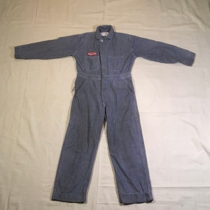 vintage 50s Miller union made in America sanforized cotton hbt herringbone twill mechanic coverall cursive chain stiitch name patch Kozy w33