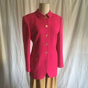 vintage 90s pink wool blazer womens 1990s fashion Jones New York made in USA