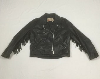 vintage 70s womens motorcycle jacket fringed biker black leather sears the leather shop