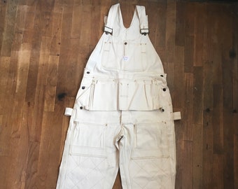 vintage nos big mac pennies sanforized natural off white painter apron bib overalls ugw union made in usa