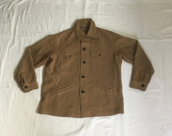 vintage pendleton woolen mills jacket pure virgin wool camel brown button up 4 pocket coat made in usa L