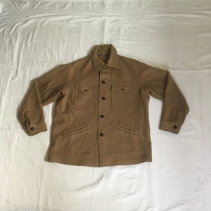 vintage pendleton woolen mills jacket pure virgin wool camel brown button up 4 pocket coat made in usa L