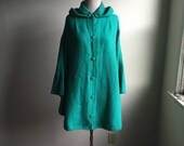 vintage peruvian artesania mon repos artisan handmade bohemian alpaca wool green hooded cape poncho made in peru