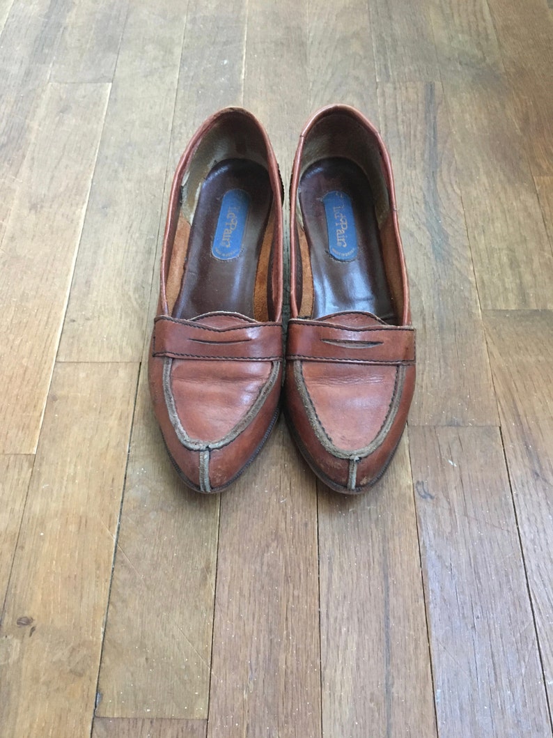 Vintage 70s Wild Pair Brown Leather Split Toe Penny Loafers - Etsy
