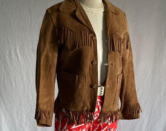 vintage jaren 50 levis korte hoorn grote E suède franje jas levi strauss of california western wear ranch cowboy davy crocket buckskin 8710 XX