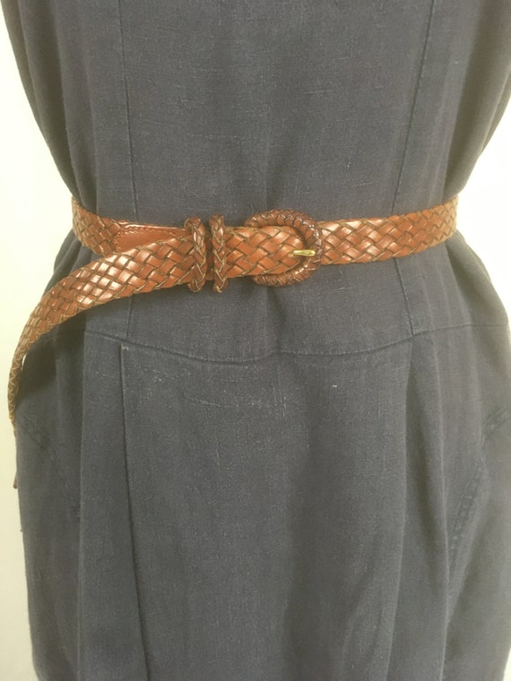 vintage 90s brown leather braided adjustable belt 