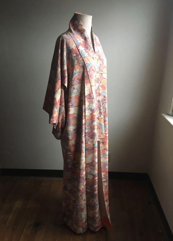 vintage traditional japanese kimono robe silk but… - image 2