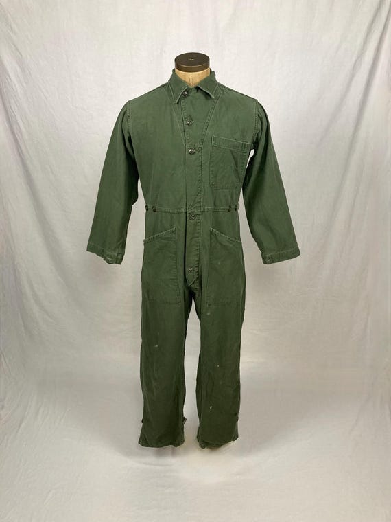 Vintage 80s Type 1 Adjustable Waist Cotton Sateen Mens Coveralls M