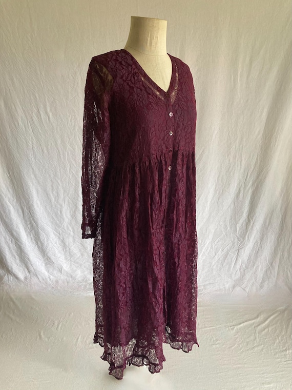 grunge babydoll dress vontage 90s lace babydoll dress starina rayon maxi broomstick grunge  crinkle goth