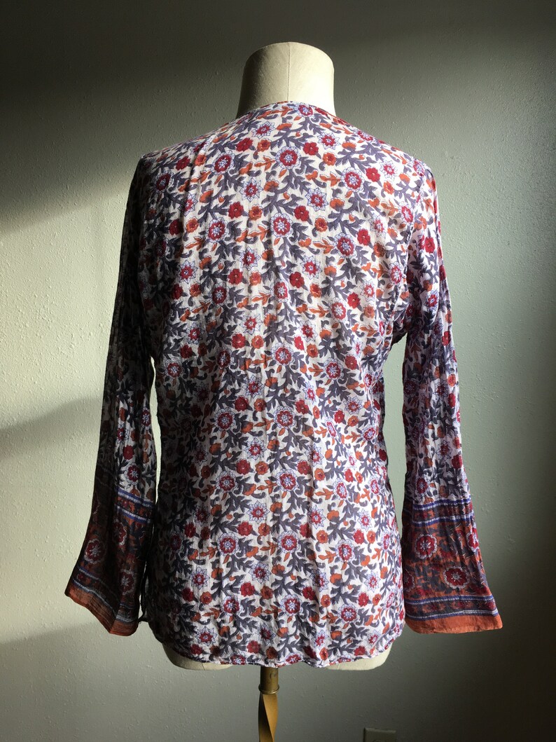 Vintage 70s Indian Cotton Gauze Blouse Tapestry Pattern Block Etsy