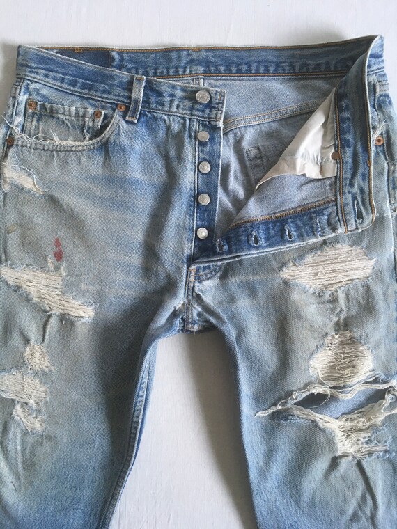 vintage 90s levis 501 xx ripped frayed blue jeans… - image 3