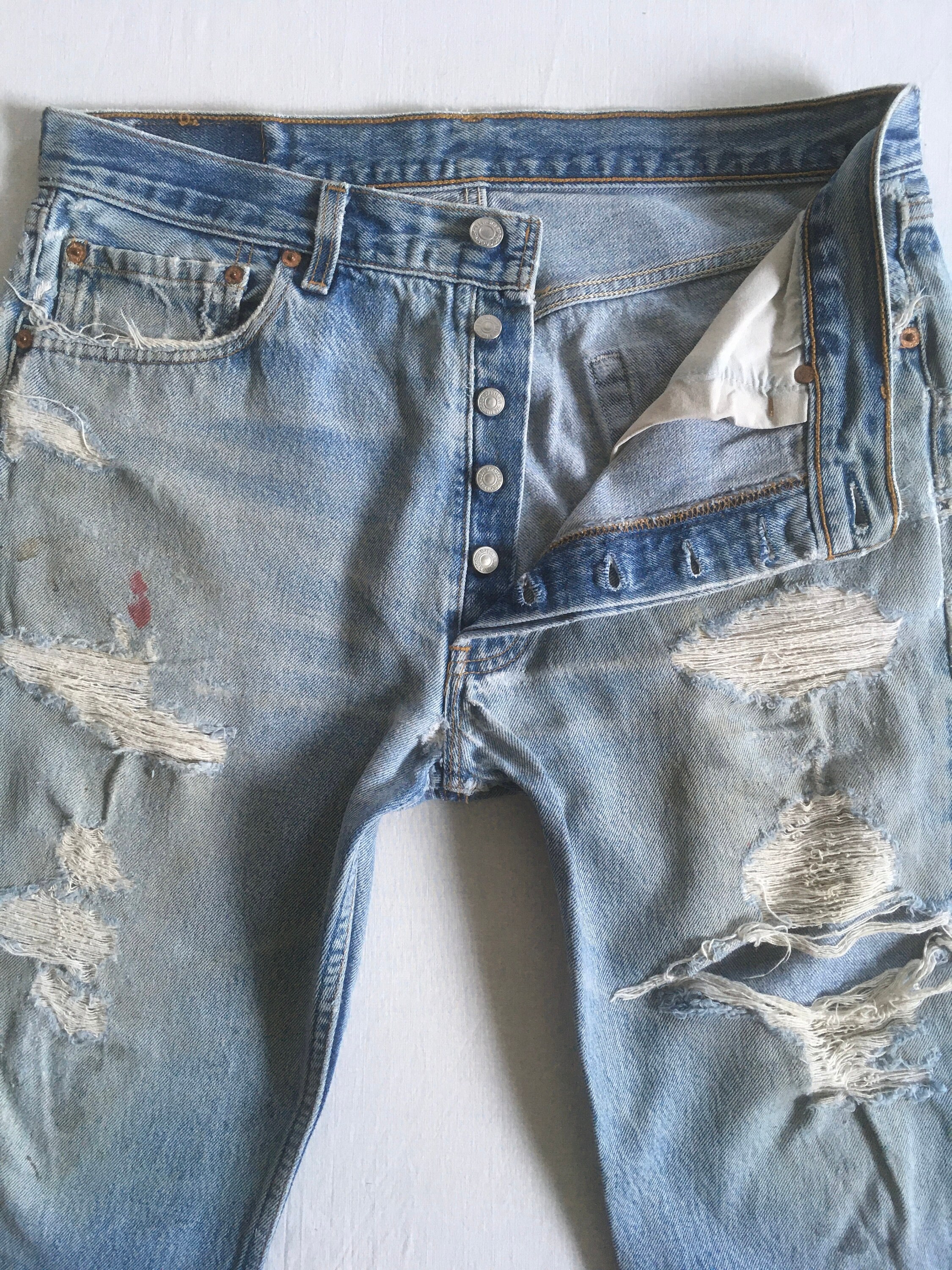 Vintage 90s Levis 501 Xx Ripped Frayed Blue Jeans Made in Usa 33