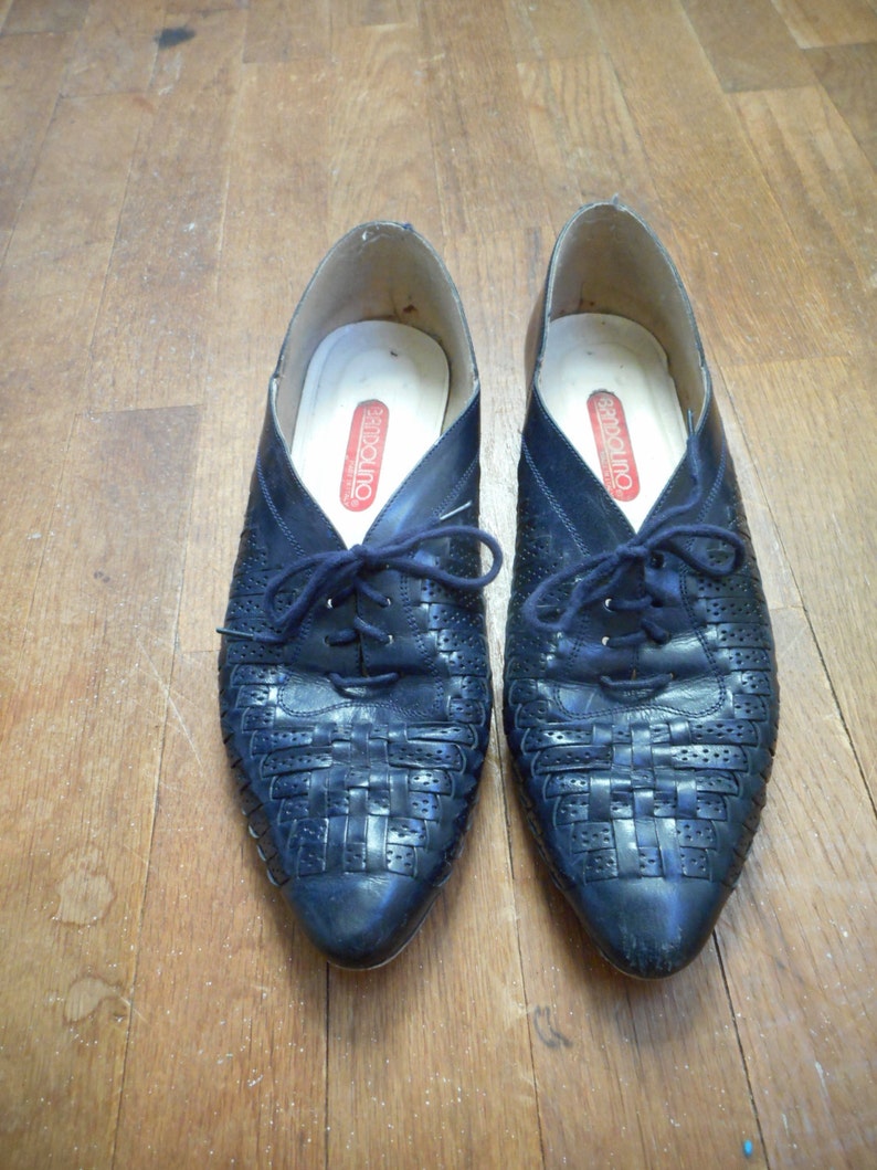 vintage 80s bandolino made in italy slip on braided blue leather low vamp lace up loafers womens shoe size 9 N