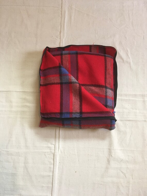 vintage 60s farbo red plaid wool fringe throw bla… - image 9