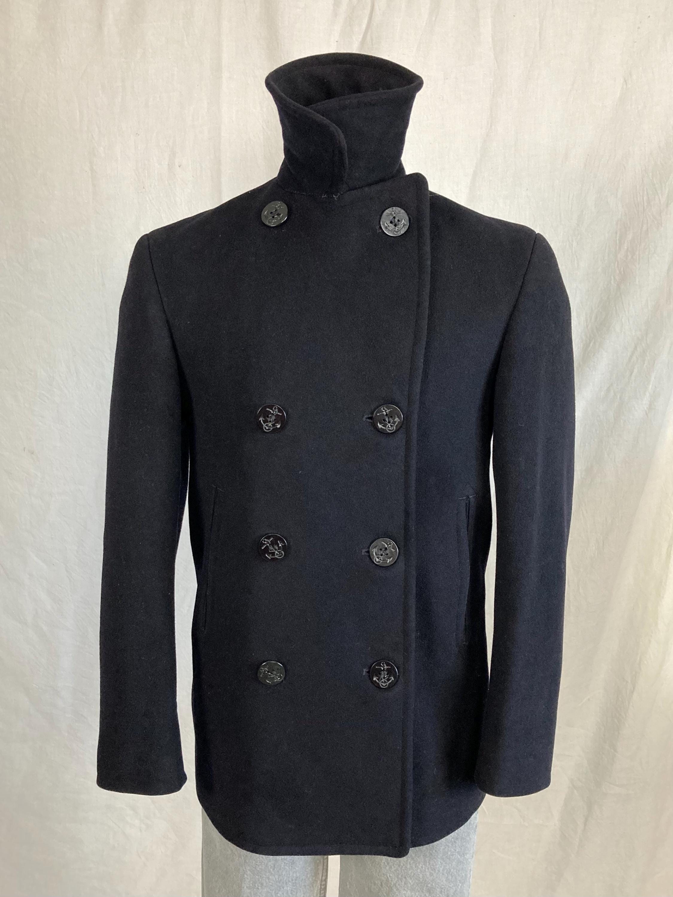Vintage 40s Ww2 Navy Blue Wool Peacoat Corduroy Pockets Sailor