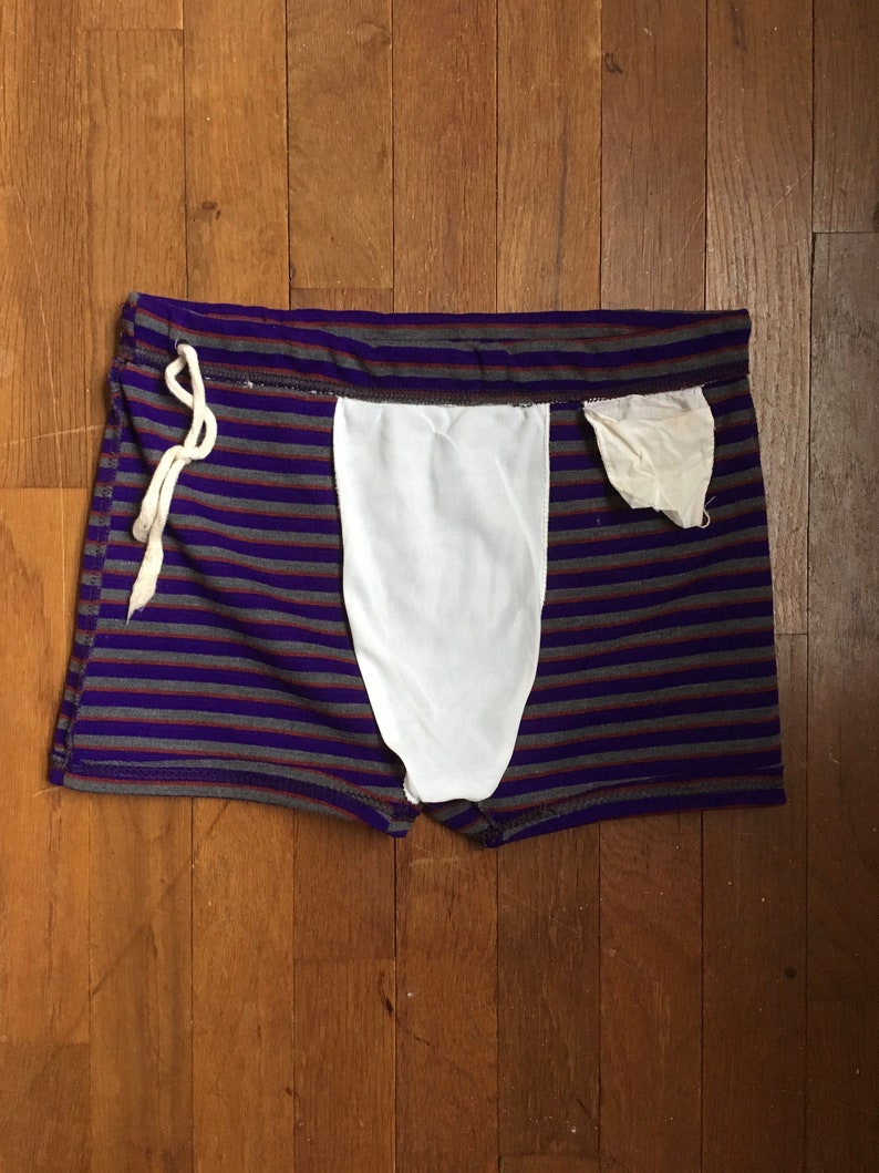 vintage 50s mens purple grey red striped swim trunks swim briefs swim shorts