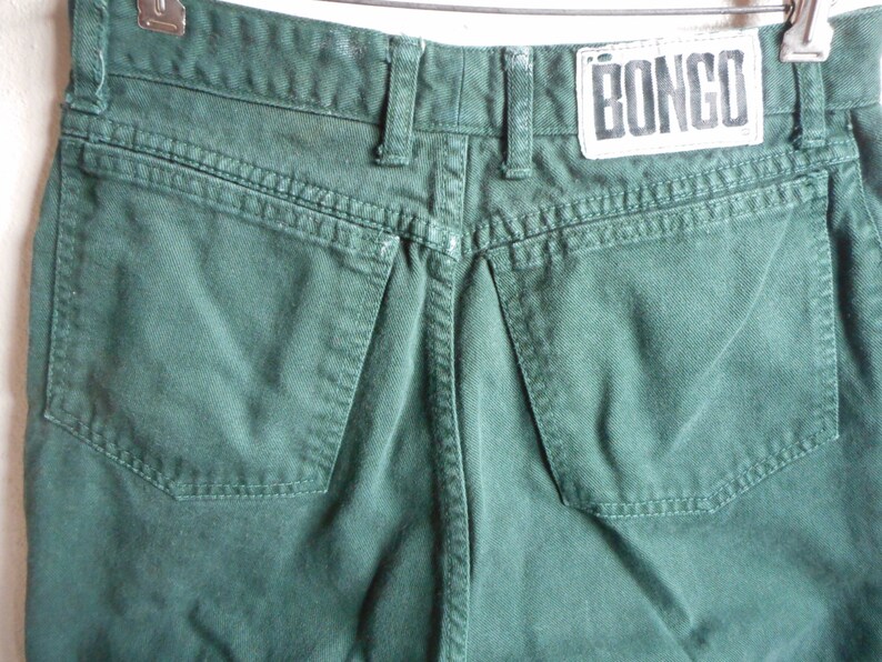 vintage 90s gene montesano bongo made in USA dark green high waist denim jeans button fly cotton