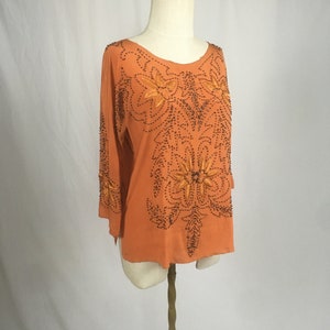 vintage 20s orange silk steel cut beaded blouse 1920s flapper era speak easy art deco