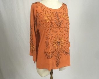 vintage 20s orange silk steel cut beaded blouse 1920s flapper era speak easy art deco