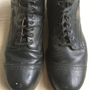 Vintage 20s Mens Black Leather Cap Toe Steel Toe Lace up Ankle Work ...