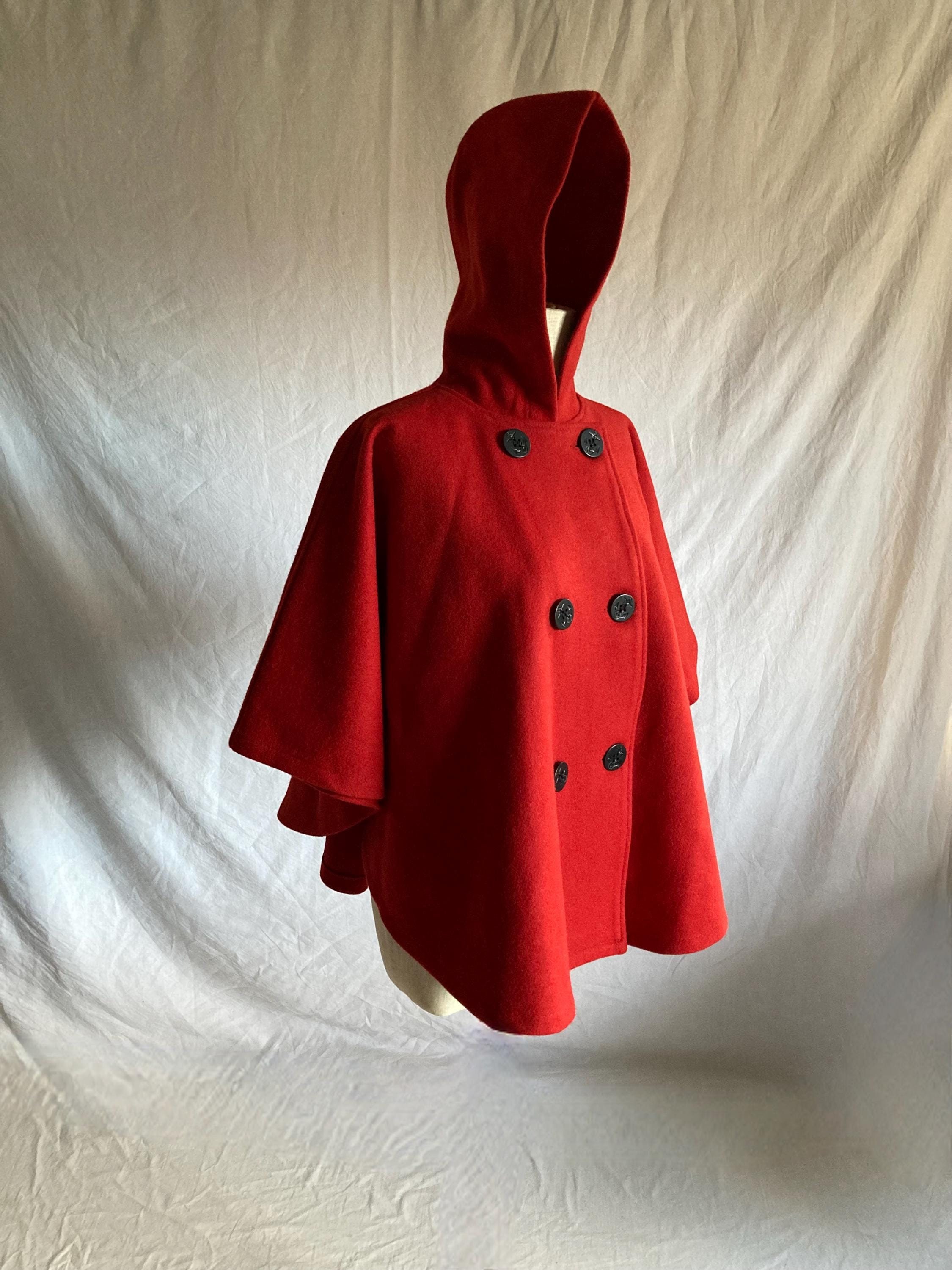 Vintage Schotte Nyc US 740N Pea Jacket Red Hooded Wool Poncho Made