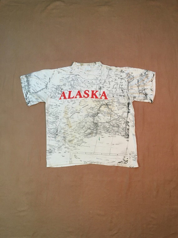 vintage 90s alaska map topography all over print c