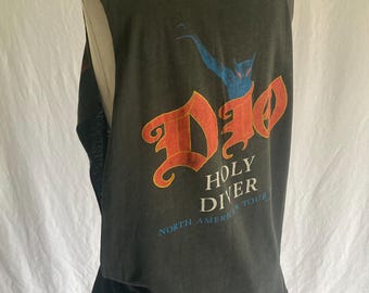 Vintage 80s Dio T Shirt Holy Diver 1983 Tour Concert Cut off