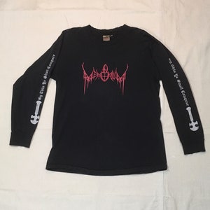 vintage in memorium band by this ye shall conquer an ancient word black metal long sleeve t shirt