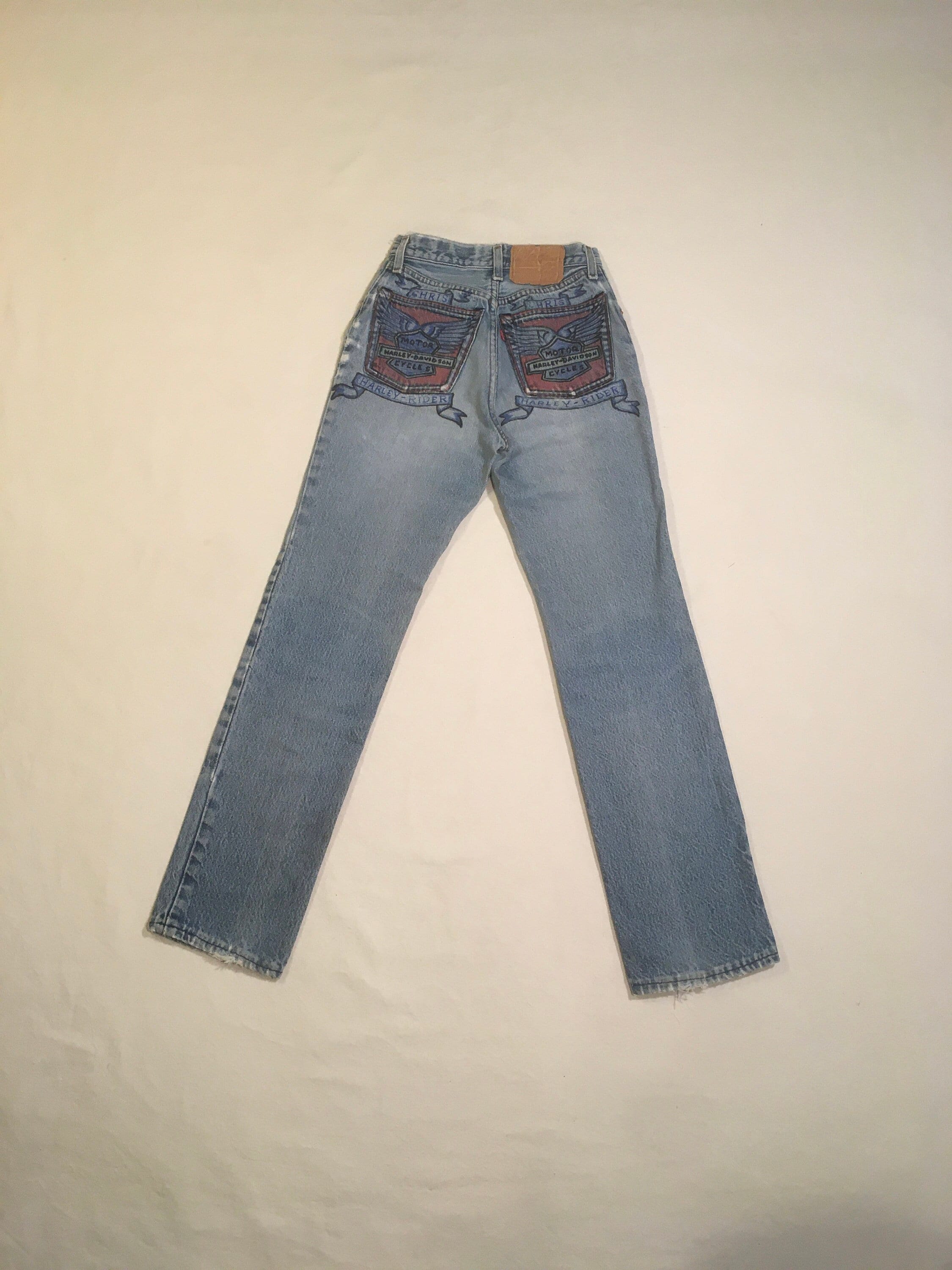 Vintage Levis 501 Xx Blue Jeans 4 Button up Harley Davidson Black 