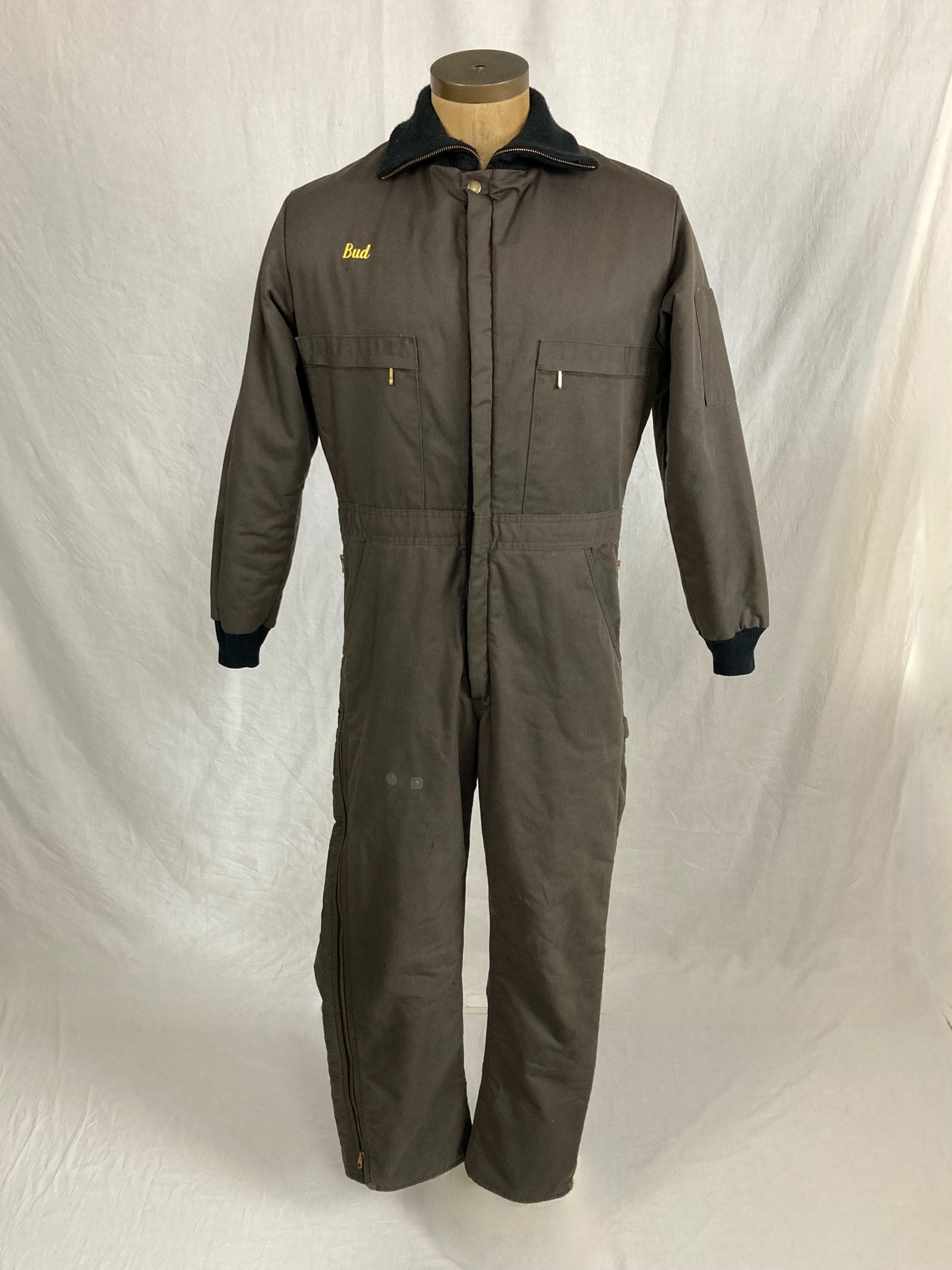 Vintage Dark Brown Coveralls Quilt Lined Insulated Zip Legs