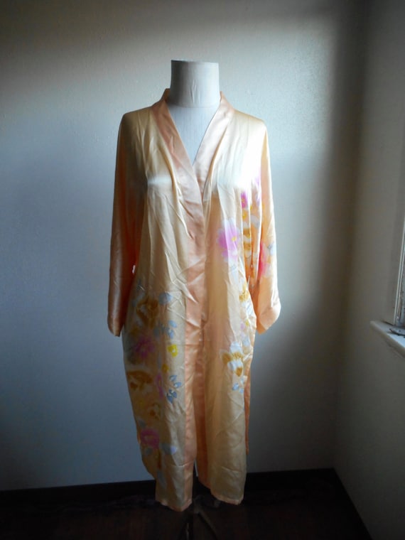 vintage 80s peach silk Japanese blushing flowers r