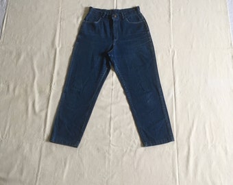 vintage handmade womens high waist zip fly tapered leg white stitch denim rockabilly blue jeans