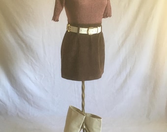 vintage jaren 90 bruine corduroy minirok met ritssluiting aan de achterkant riemlussen 62 oost jaren 90 mod-stijl
