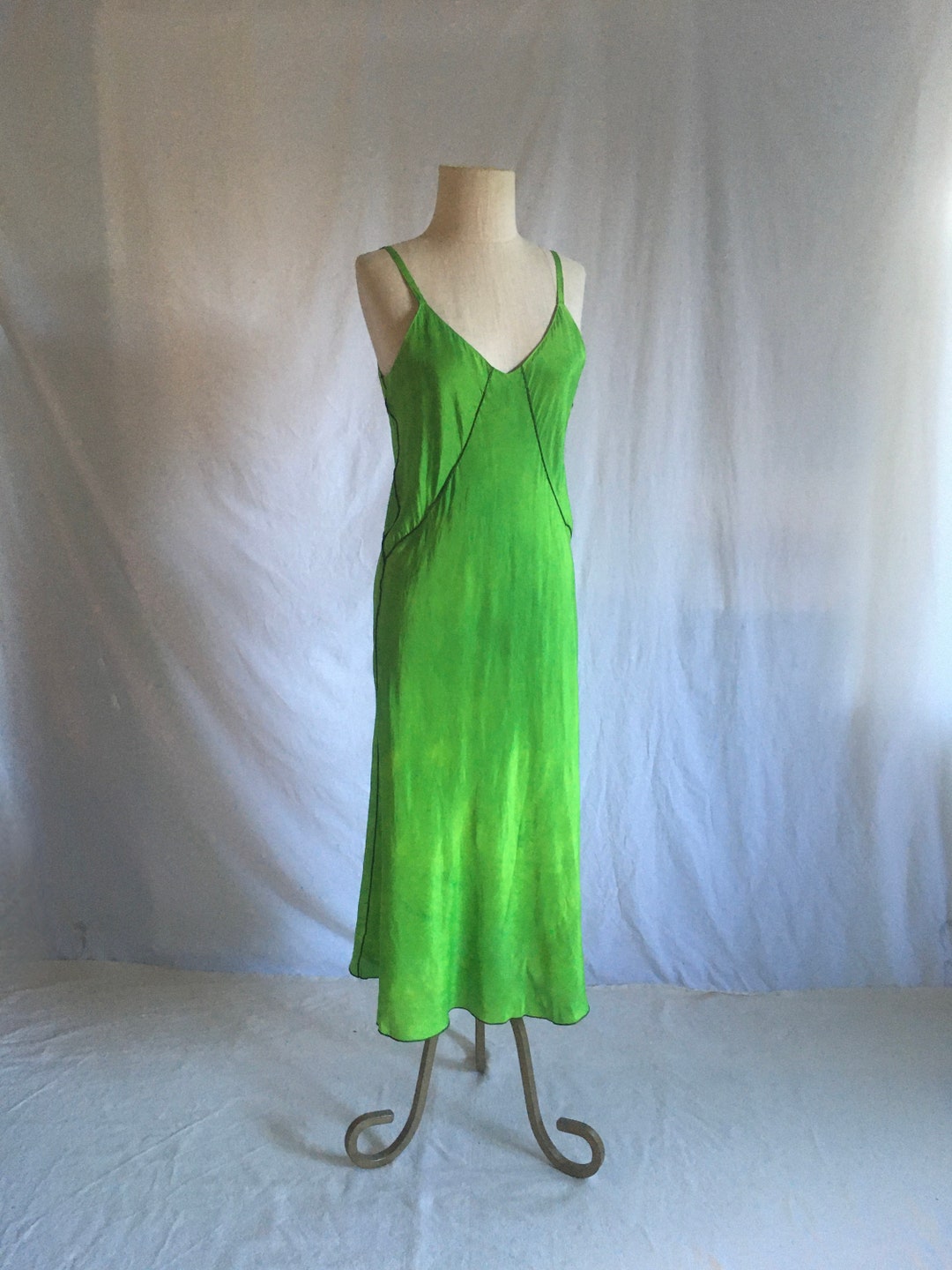 Vintage Green Silk Slip Dress Bias Cut Seattle Grunge Pnw Custom