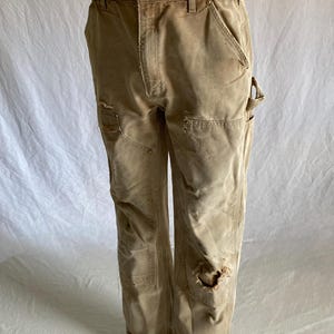 vintage carhartt B01 pants 30 x 32 brown double knee work wear distressed worn in image 10