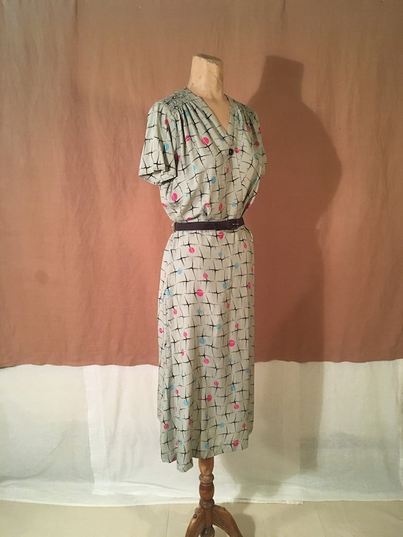 vintage 40s womens cement grey abstract pink blue… - image 2