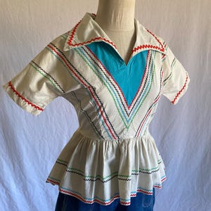 vintage 40s handmade blouse side zip peplum fiesta western rockabilly polka ric rac image 2