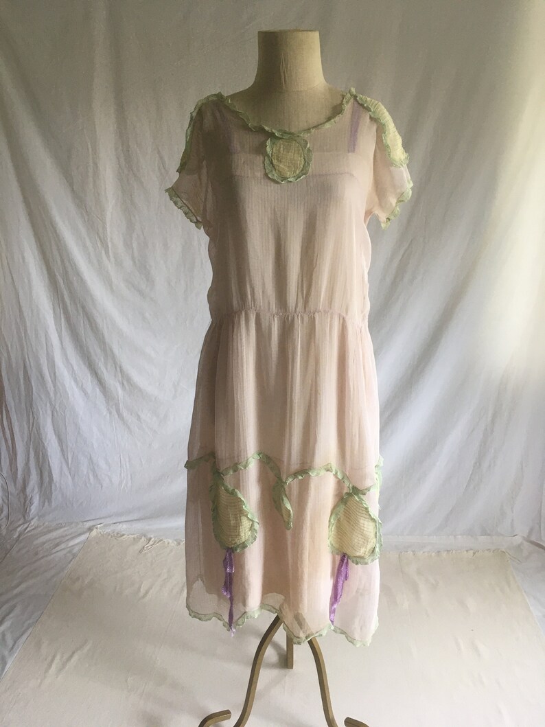 vintage 1920s drop waist purple sheer lawn dress handmade antique day dress flapper frock great gatsby art deco 20s fashion image 2
