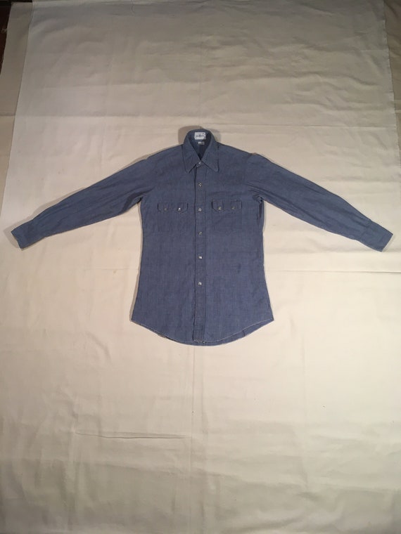 vintage 70s seafarer mens cotton chambray blue we… - image 1