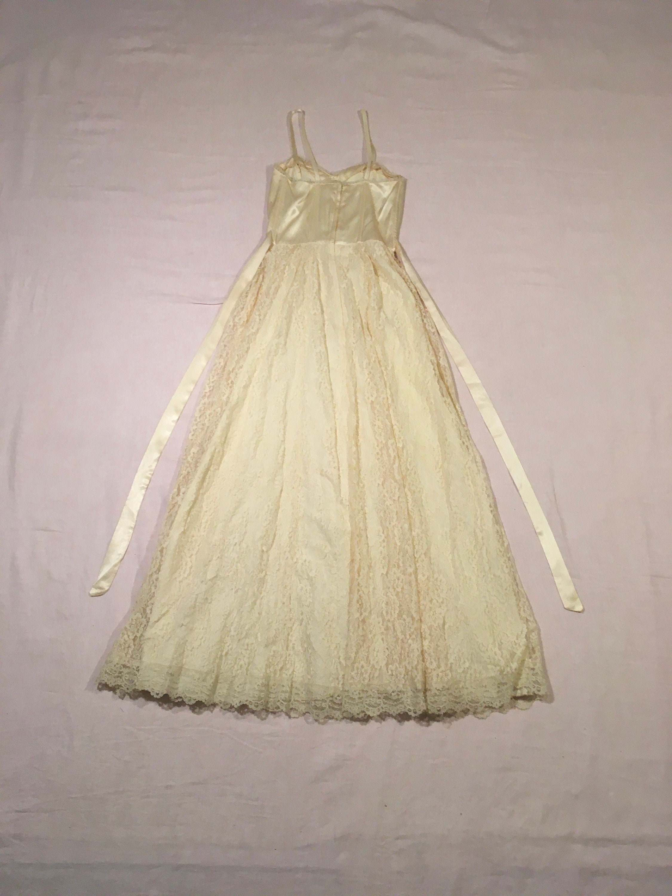 Vintage 70s Gunne Sax Jessica Ivory White Satin Floral Lace Bodice ...