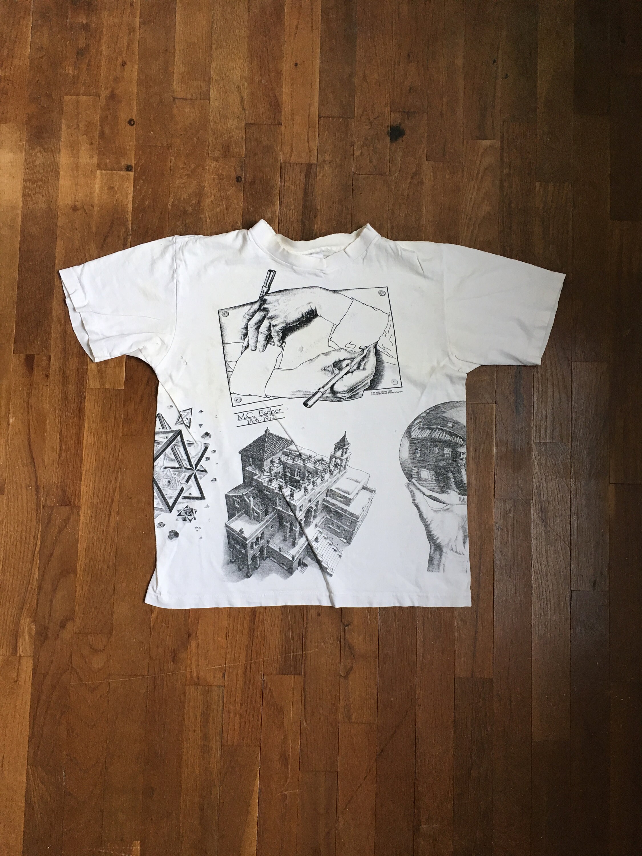 Vintage 80s 88 1988 Mc Escher Heirs All Over T Shirts of Tee Made 