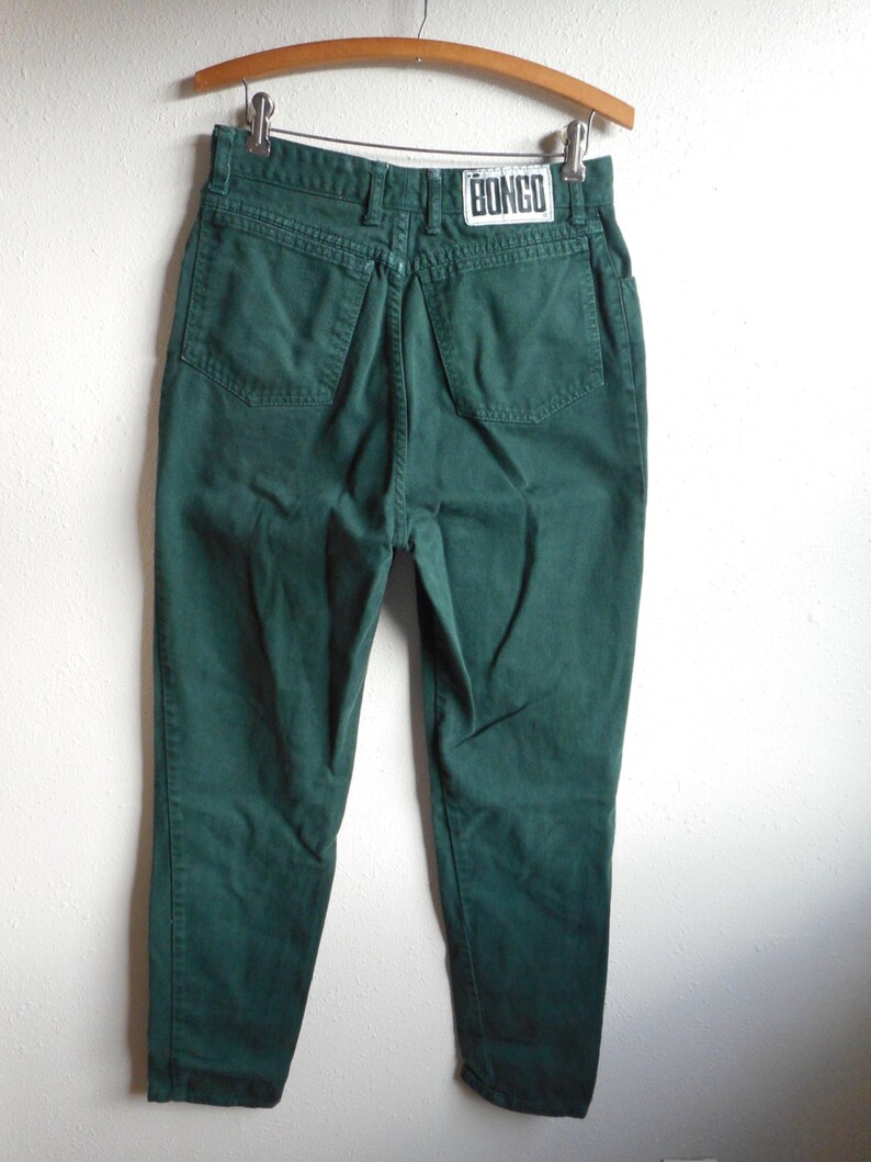 vintage 90s gene montesano bongo made in USA dark green high waist denim jeans button fly cotton