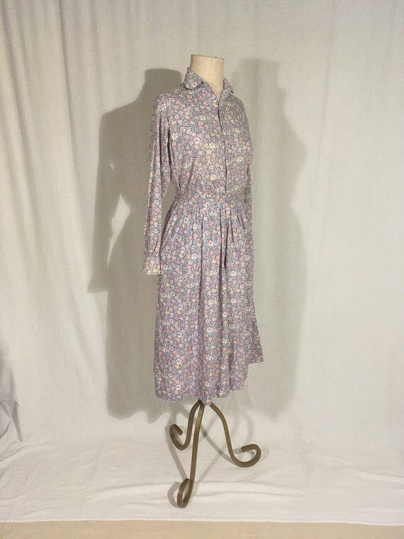 Brooks Brothers, vintage 80s Brooks Brothers fabric by Liberty of London cotton floral matching blouse skirt 2 piece dress set pale blue purple pink white